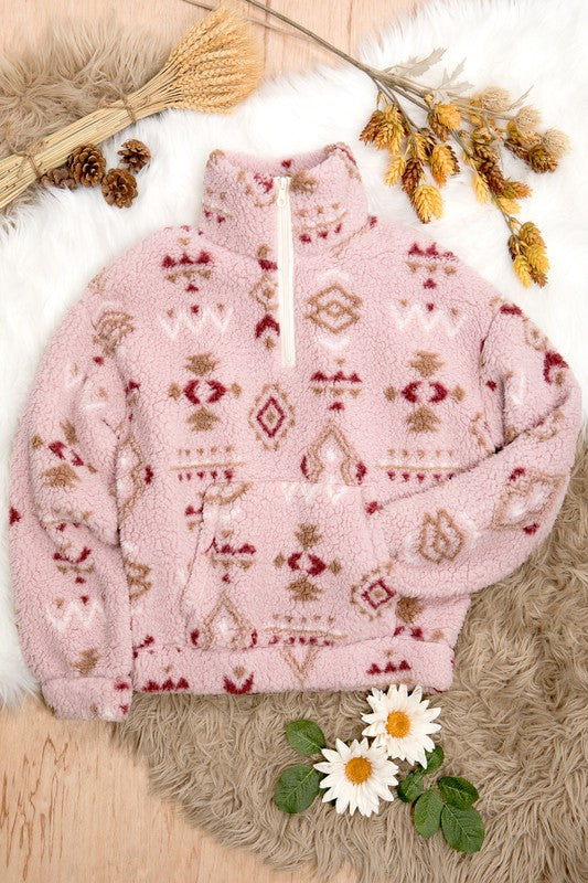 Faux Fur Jacket, Cozy Sherpa Half Zipper Puller Hoodie