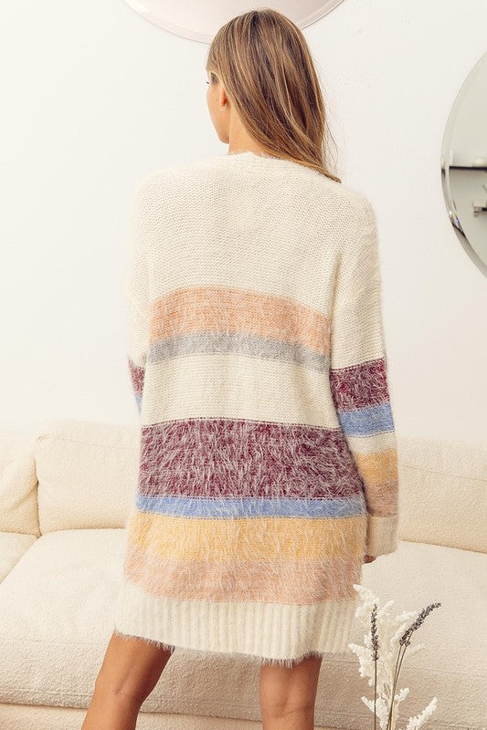 Cozy Eyelash Yarn Open Front Longline Cardigan for Women