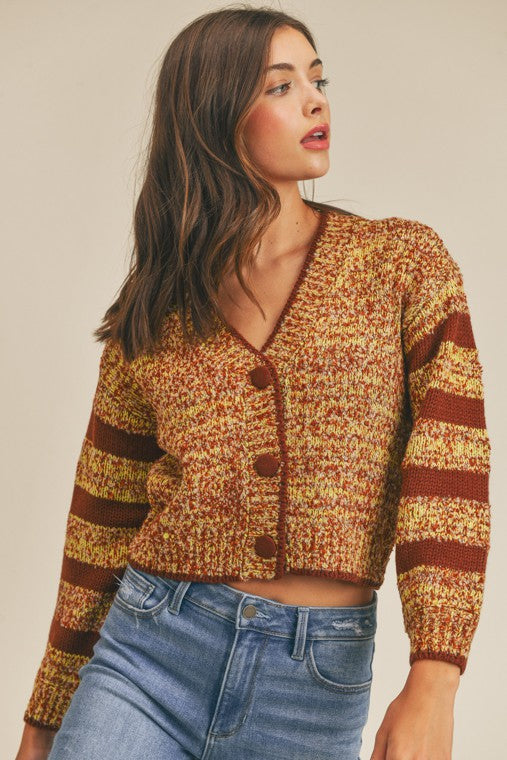 Contrast Striped Knit Crop Sweater Cardigan