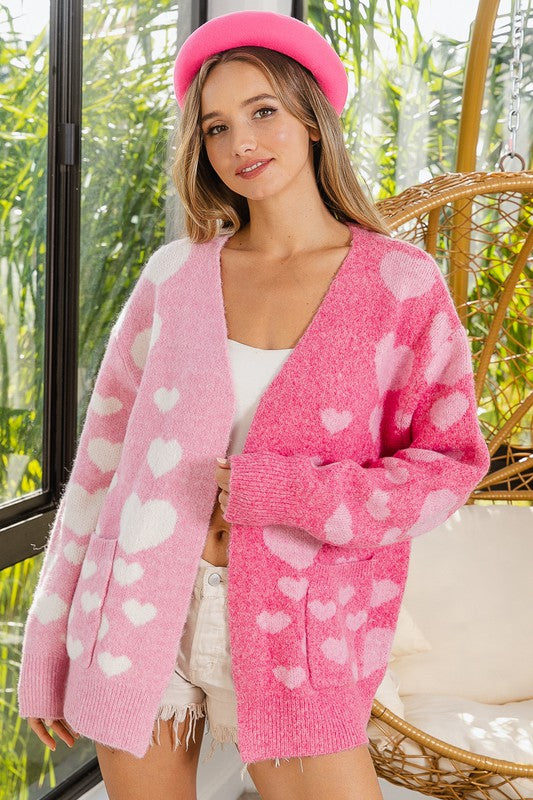 Oversized Heart Print Sweater Cardigan