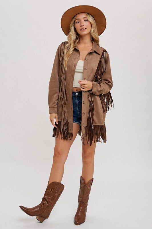 Western Style Fringe Vegan suede jacket