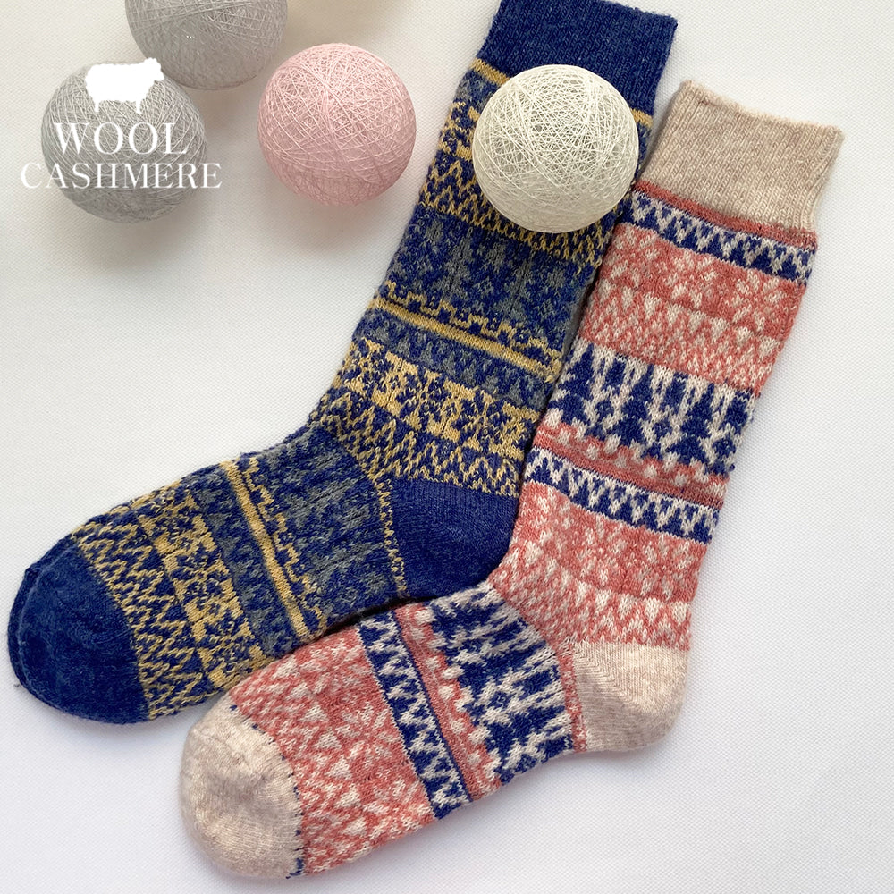 Ethnic Printed Fine Merino Wool Cashmere Snow Crew Socks by Alice and Me
