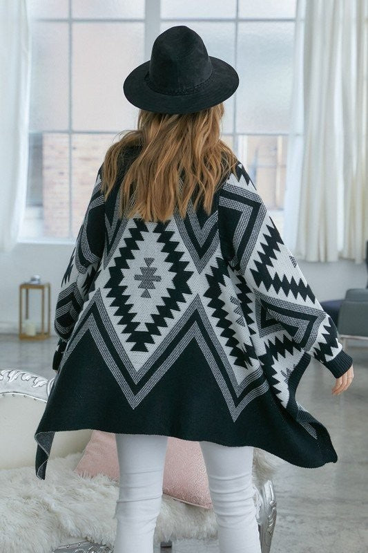 Zig Zag Pattern Poncho Sweater Cardigan