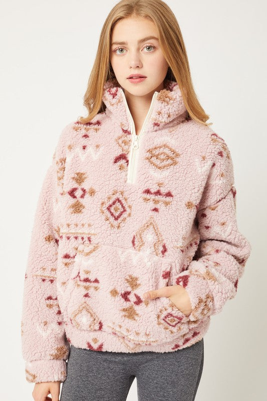 Faux Fur Jacket, Cozy Sherpa Half Zipper Puller Hoodie