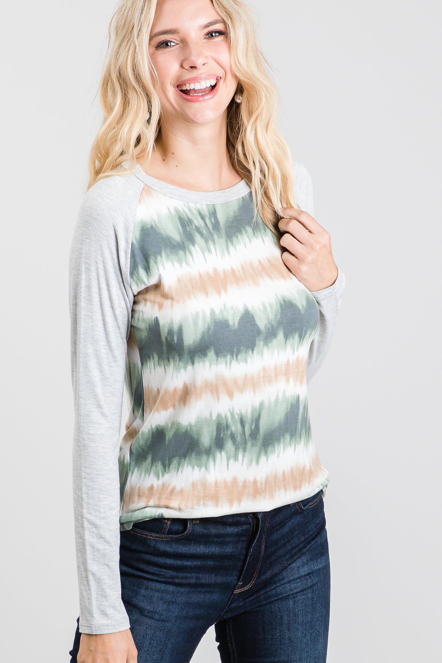 Tie Dye Print Raglan Long Sleeve T-Shirt
