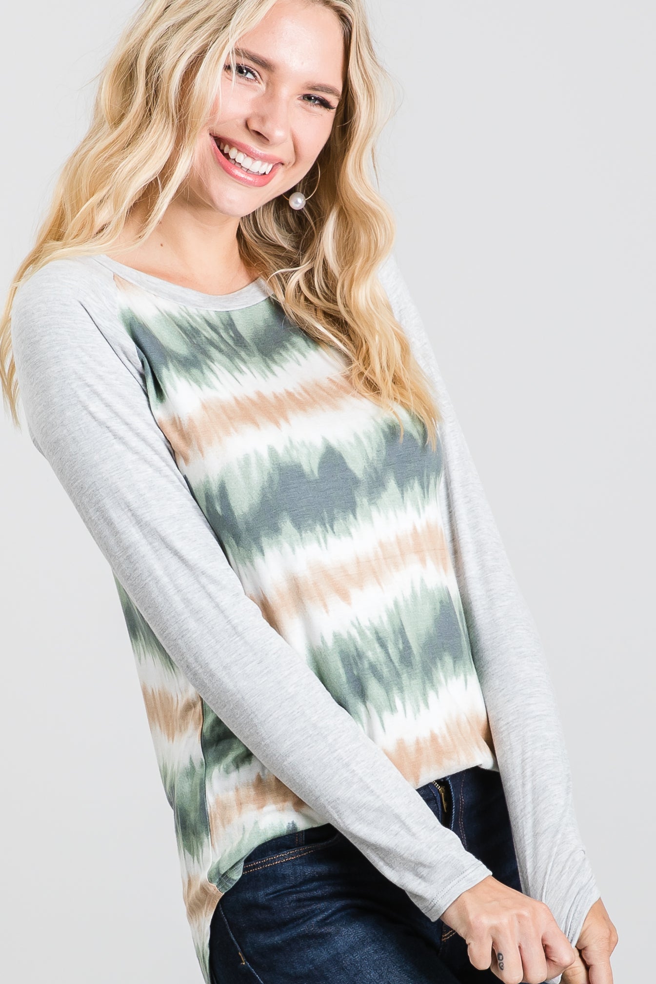 Tie Dye Print Raglan Long Sleeve T-Shirt