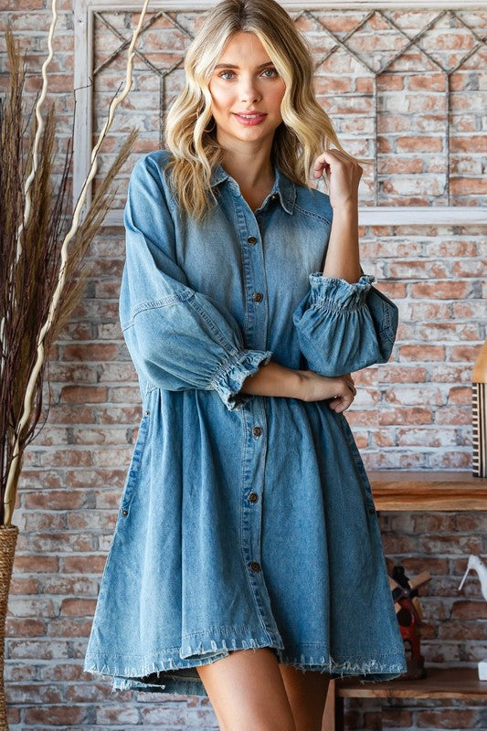 Denim Mini Ruffle Dress