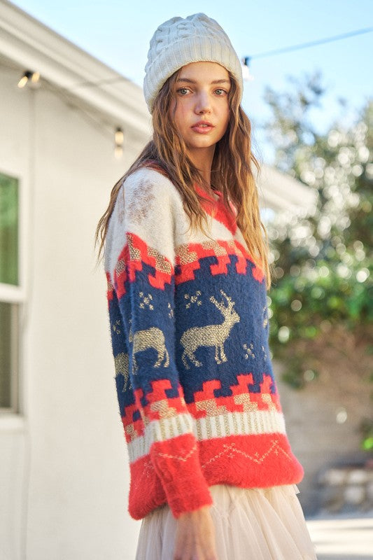 Holiday Snowflake Fuzzy Sweater