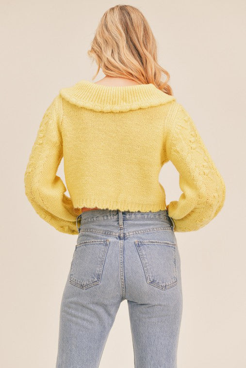 Collared Cozy Cable Knit Cropped Sweater Top