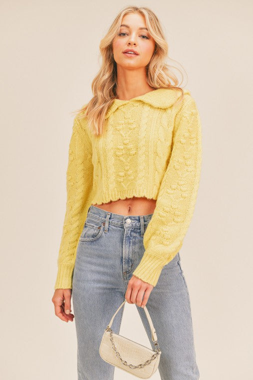 Collared Cozy Cable Knit Cropped Sweater Top