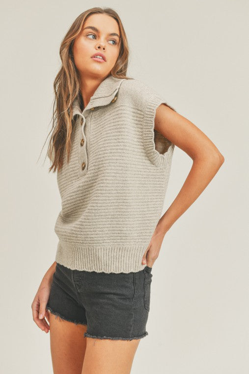 Collared Sleeveless Sweater Vest