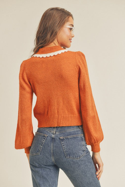 Collared knit Button Front Cropped Cardigan