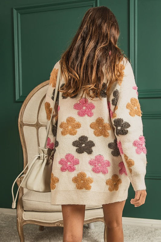 Cozy Embroidery Daisy Cardigan