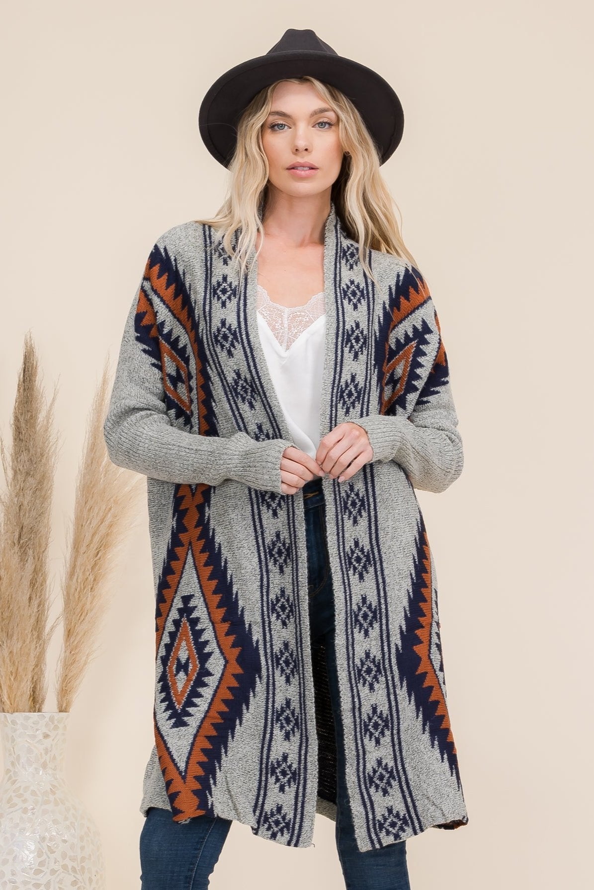 Aztec Pattern Knit Duster Cardigan for Women