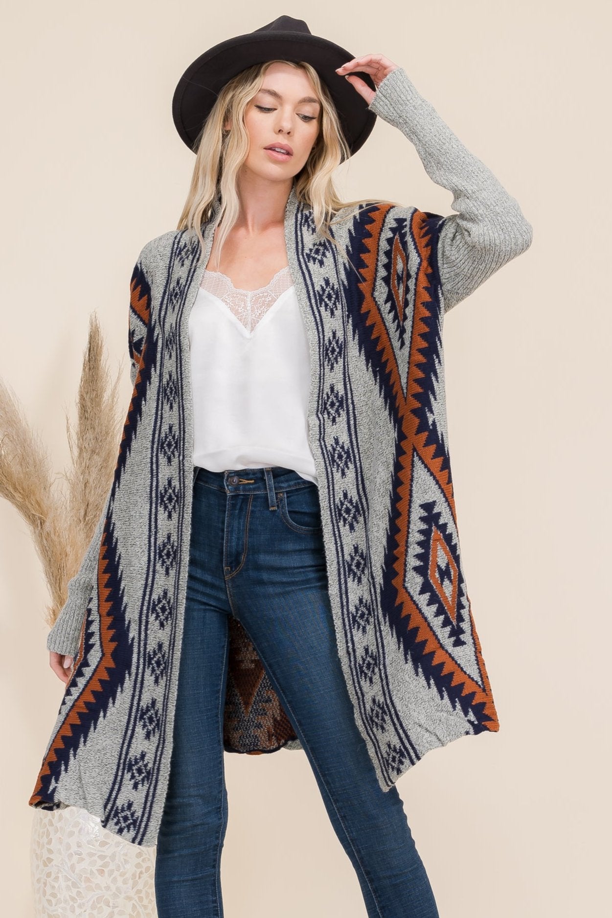 Aztec Pattern Knit Duster Cardigan for Women