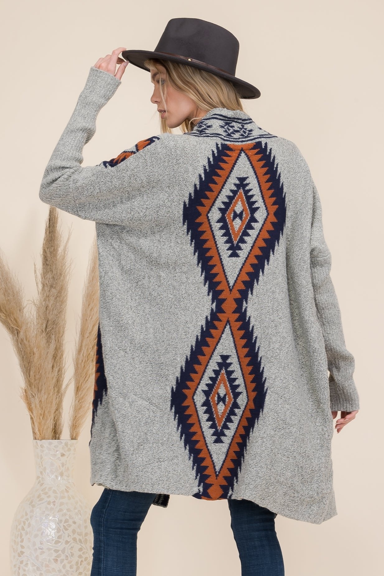 Aztec Pattern Knit Duster Cardigan for Women