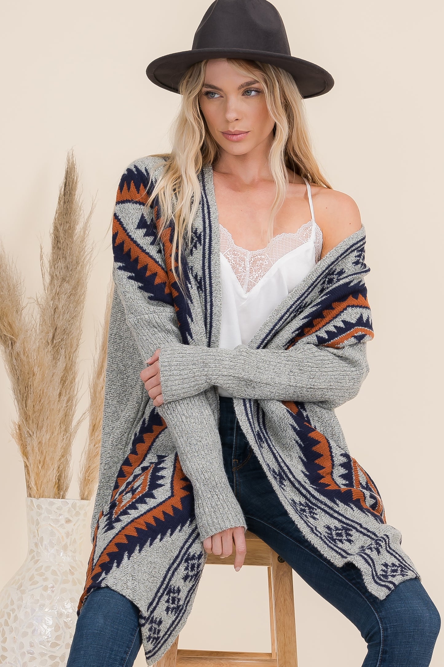 Aztec Pattern Knit Duster Cardigan for Women