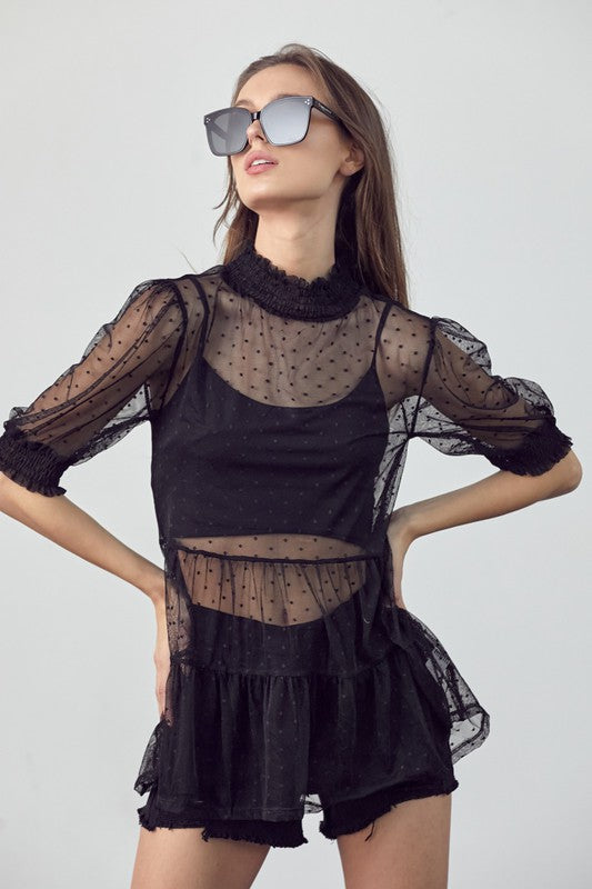 Black Lace Mesh Layering Top