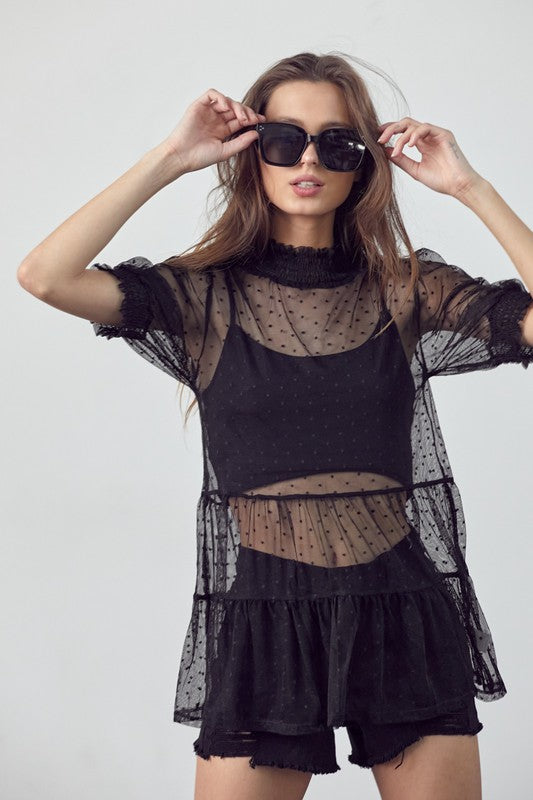 Black Lace Mesh Layering Top