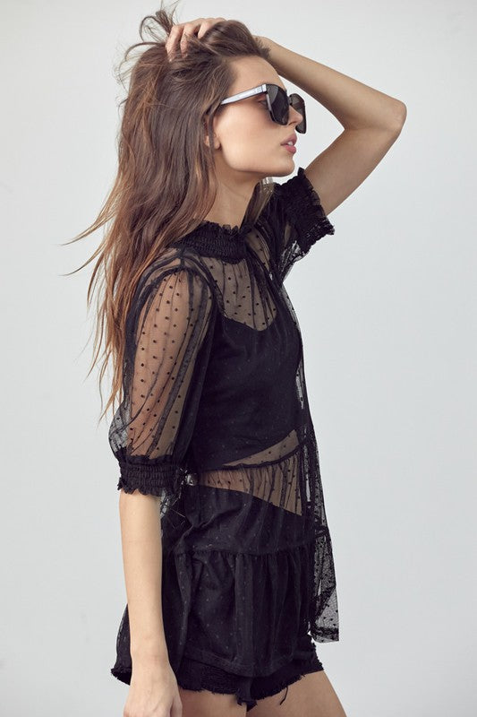 Black Lace Mesh Layering Top