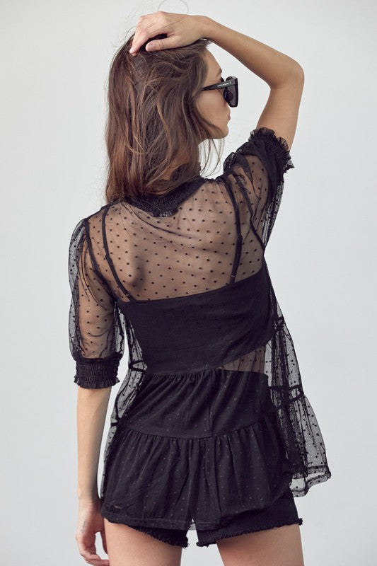 Black Lace Mesh Layering Top