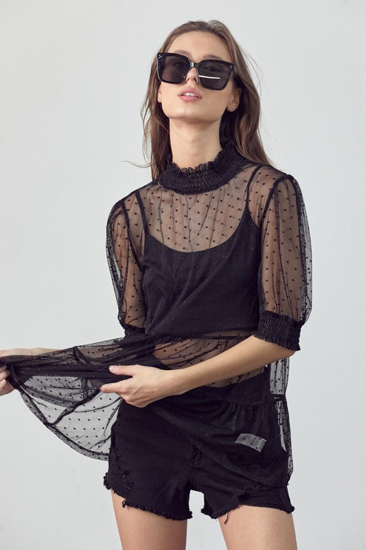 Black Lace Mesh Layering Top