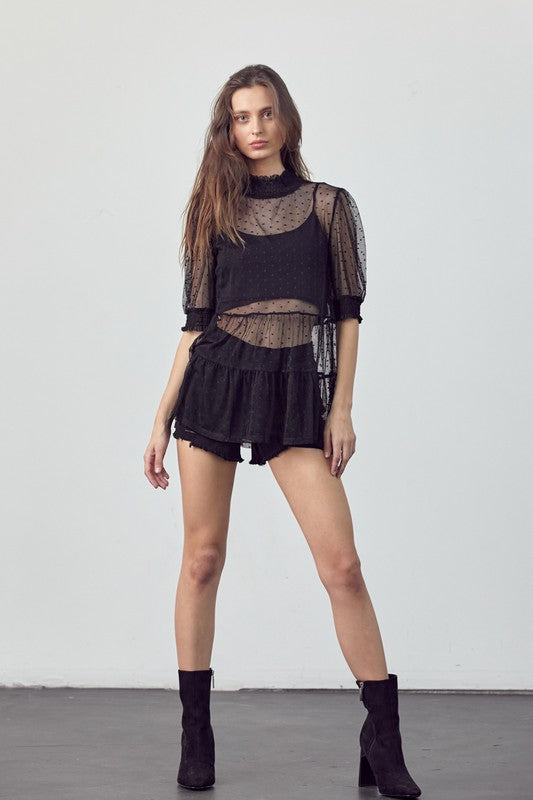 Black Lace Mesh Layering Top