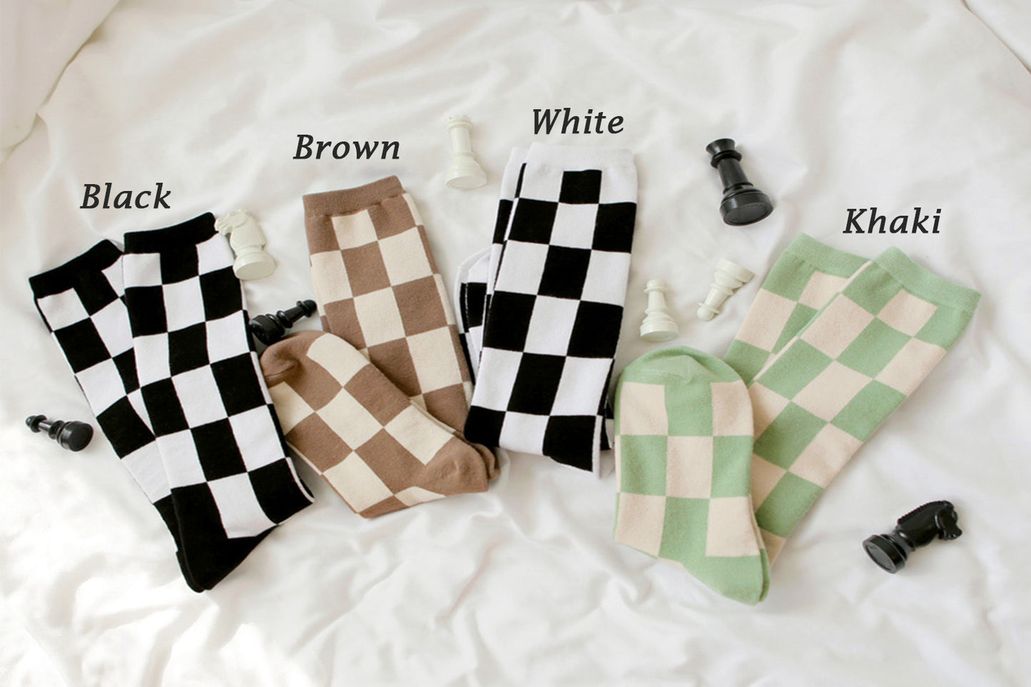 Checkered Pattern Long Knee Socks- Women's Long Socks