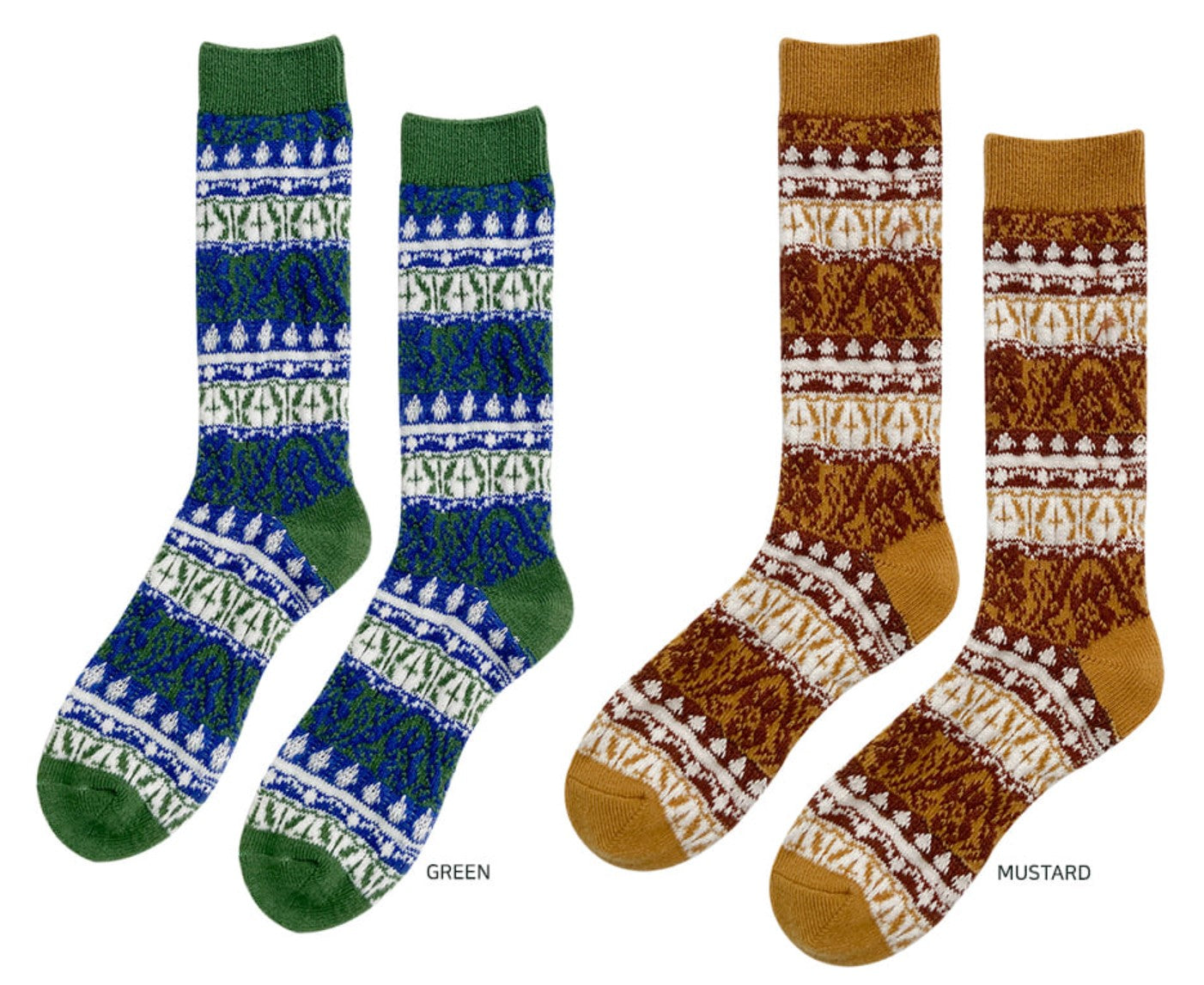 Fair Isle Print Merino Wool Crew Socks by Alice and Me