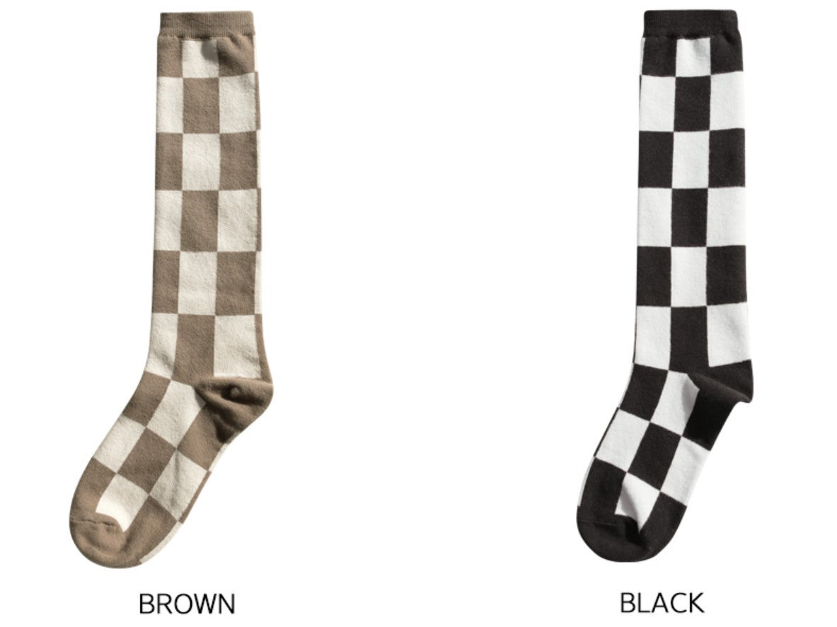 Checkered Pattern Long Knee Socks- Women's Long Socks