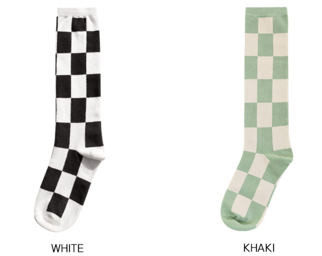 Checkered Pattern Long Knee Socks- Women's Long Socks