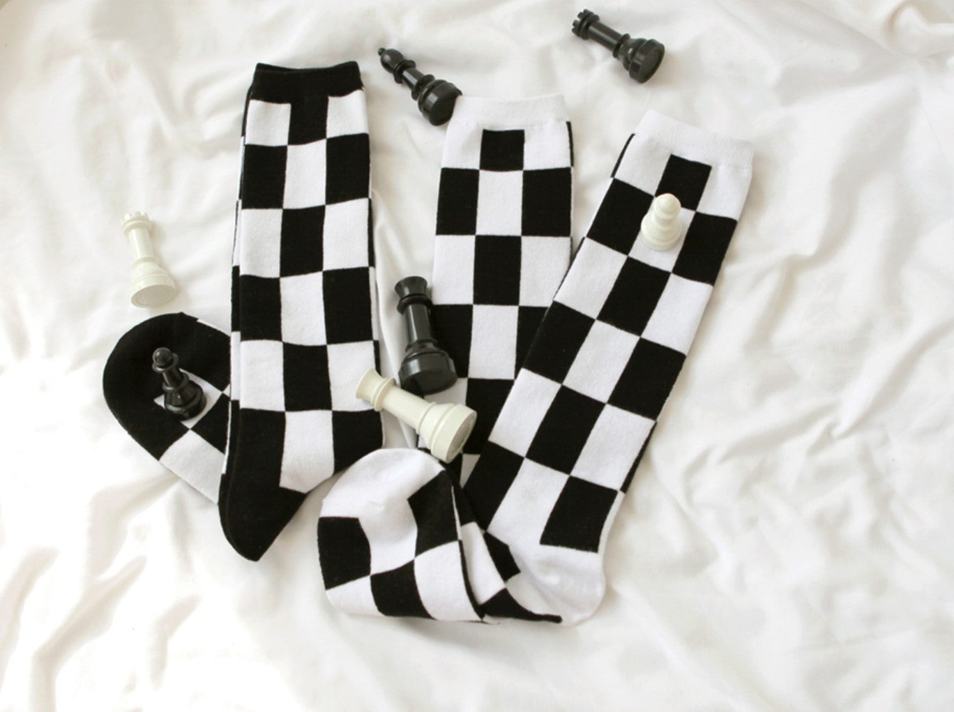 Checkered Pattern Long Knee Socks- Women's Long Socks