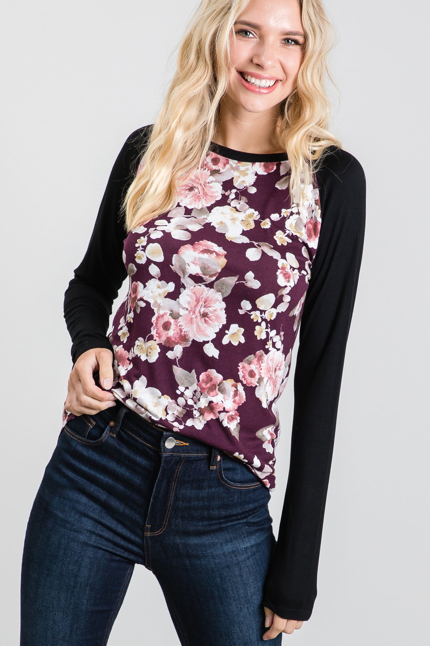 Contrast Color Printed Raglan Sleeve T-Shirt