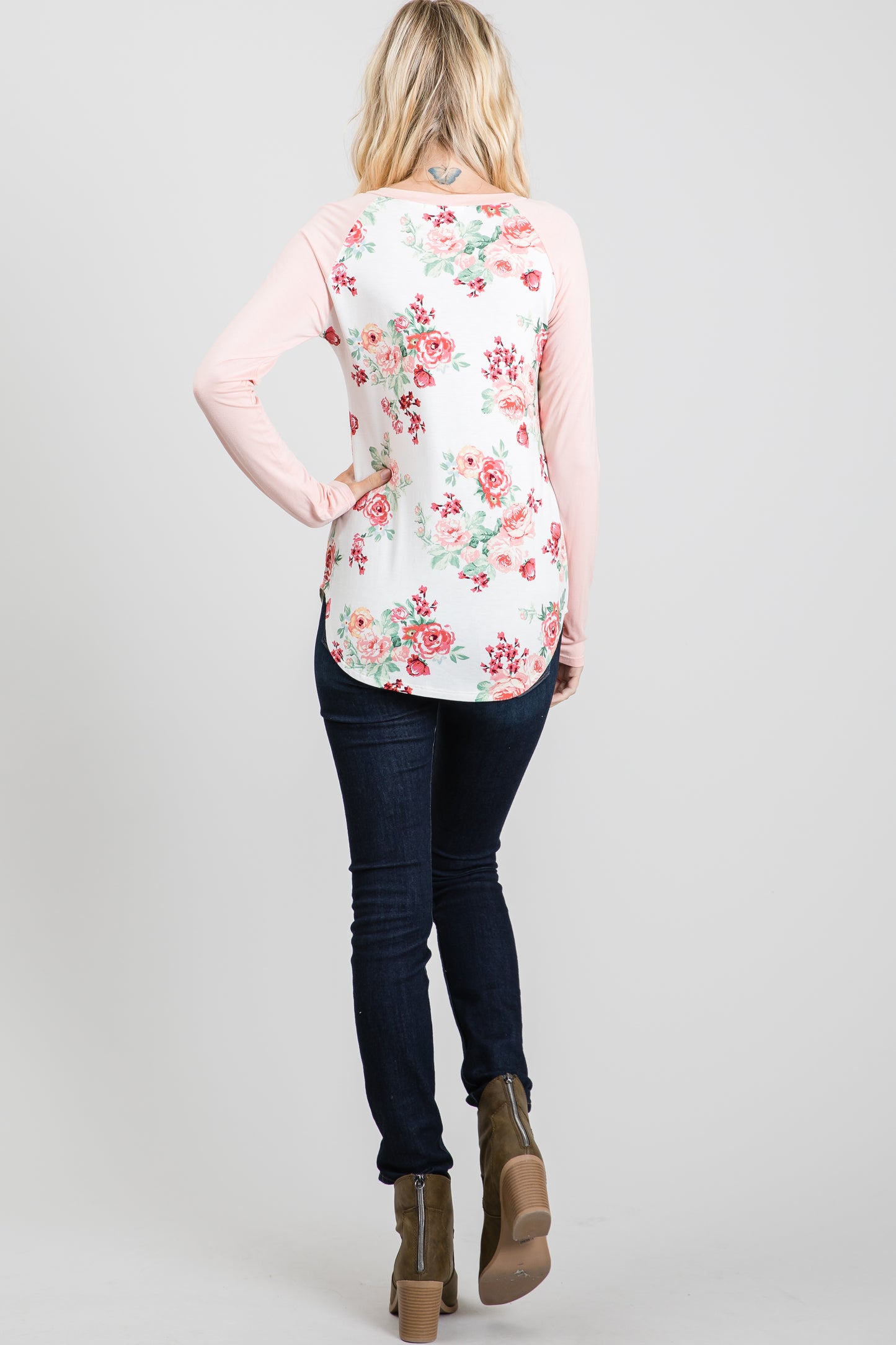 Casual Floral Print Raglan Long Sleeve Crew Neck T-Shirt