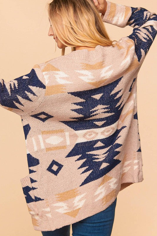 Aztec Print Knit Long Sleeve Sweater Cardigan