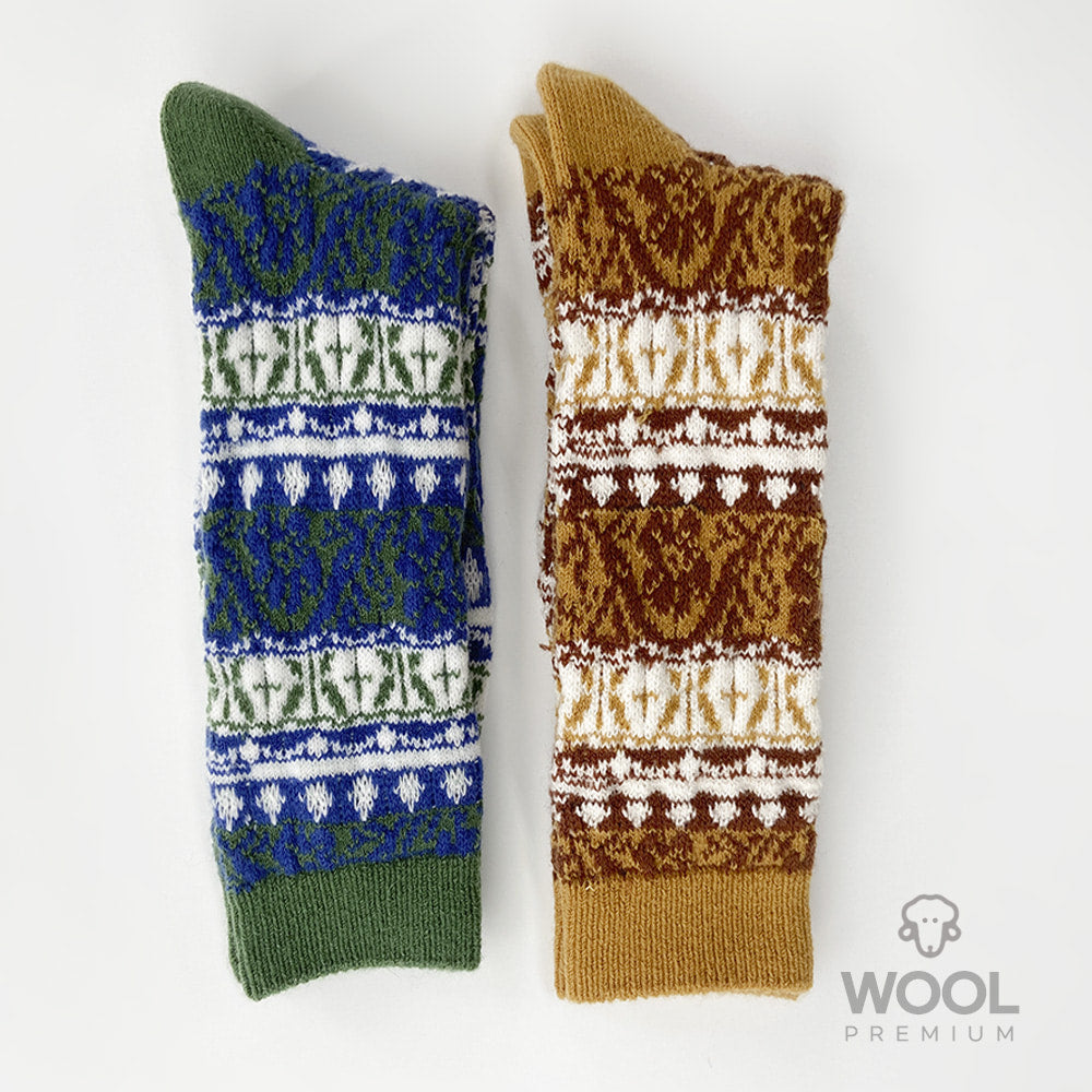 Fair Isle Print Merino Wool Crew Socks by Alice and Me